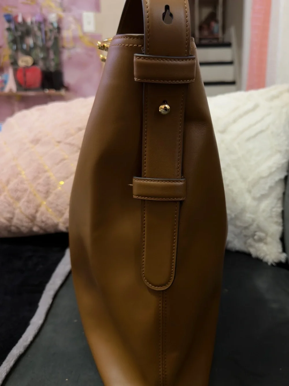 Classic Tan Leather Hobo Shoulder Bag